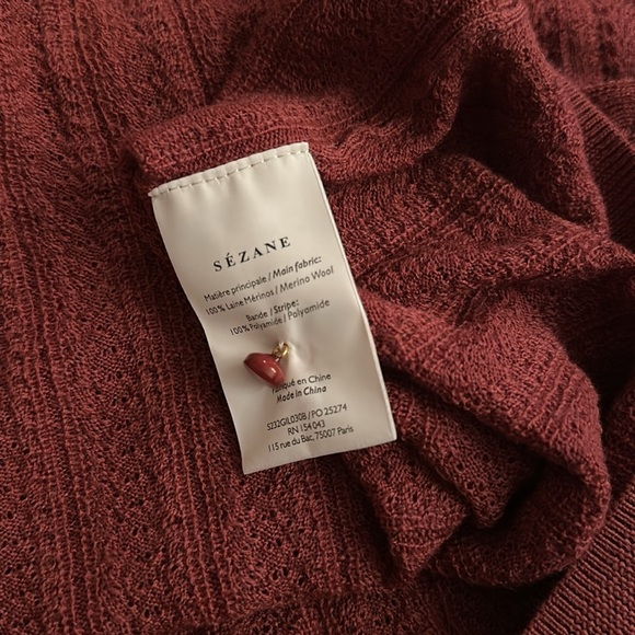 EUC Sezane Louis Ruffle Sleeve Cardigan in Rosewood Pink Merino Wool | size L - Picture 10 of 10